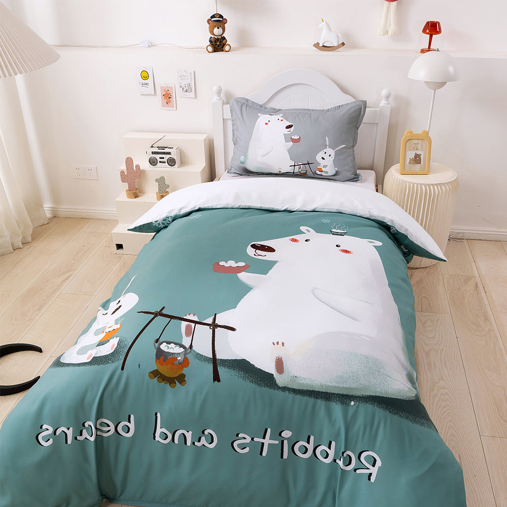 3D Bear Rabbit Green Quilt Cover Set Bedding Set Duvet Cover Pillowcases 208- Jess Art Decoration