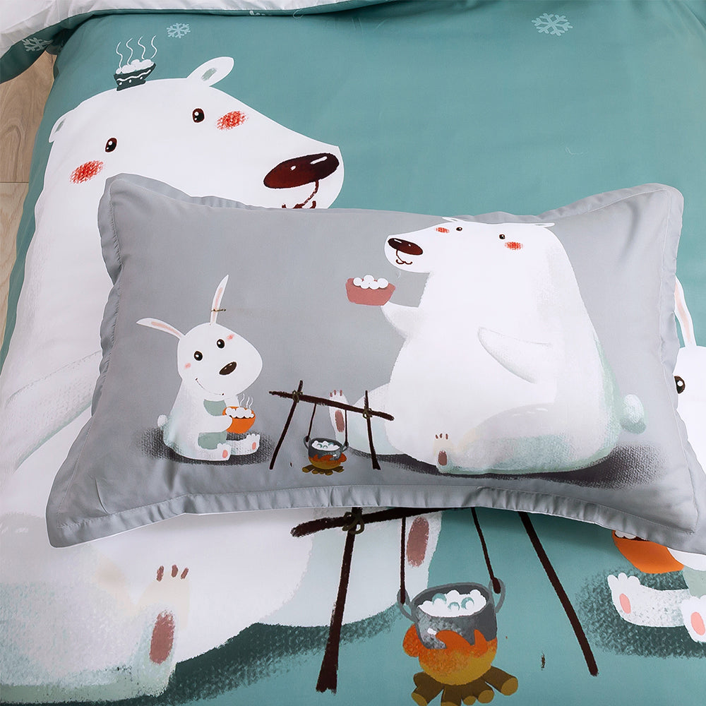 3D Bear Rabbit Green Quilt Cover Set Bedding Set Duvet Cover Pillowcases 208- Jess Art Decoration