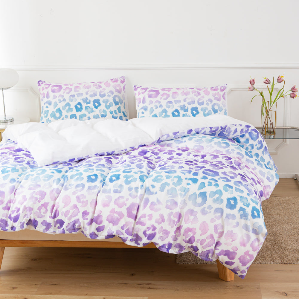 3D Leopard Print Blue Purple Quilt Cover Set Bedding Set Duvet Cover Pillowcases 613- Jess Art Decoration