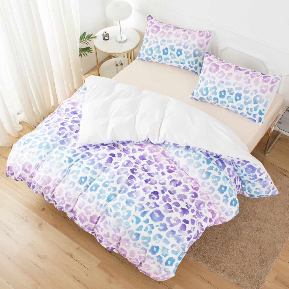 3D Leopard Print Blue Purple Quilt Cover Set Bedding Set Duvet Cover Pillowcases 613- Jess Art Decoration