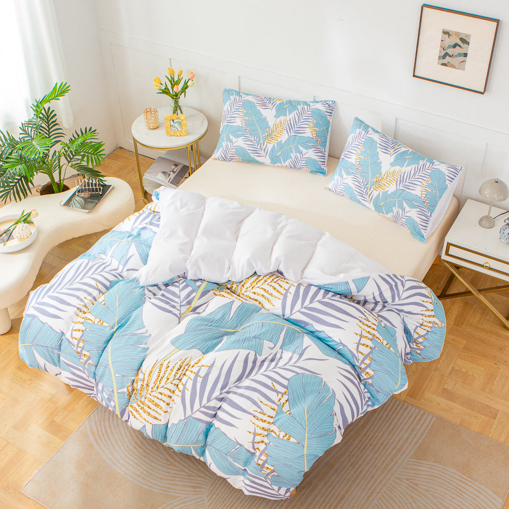 3D Leaves Blue Pattern Quilt Cover Set Bedding Set Duvet Cover Pillowcases 590- Jess Art Decoration