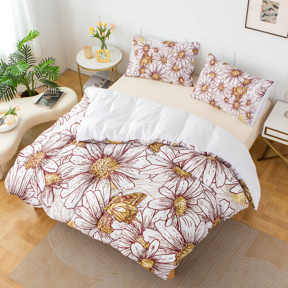 3D Floral Daisy Hand Drawn Quilt Cover Set Bedding Set Duvet Cover Pillowcases 588- Jess Art Decoration