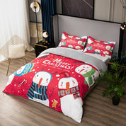 3D Snowman Christmas Red Quilt Cover Set Bedding Set Duvet Cover Pillowcases 500- Jess Art Decoration