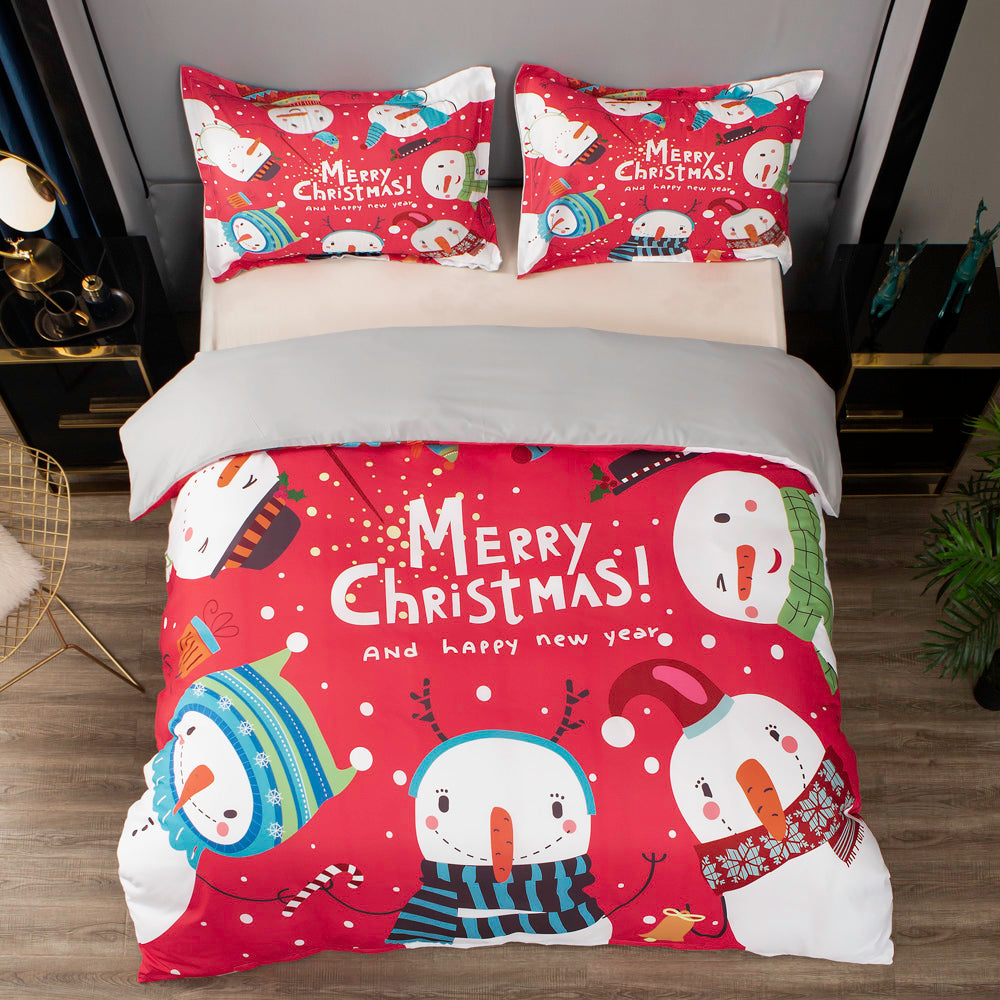 3D Snowman Christmas Red Quilt Cover Set Bedding Set Duvet Cover Pillowcases 500- Jess Art Decoration
