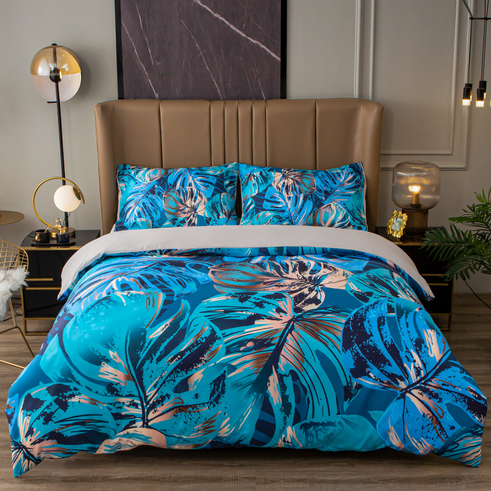 3D Blue Leaves Quilt Cover Set Bedding Set Duvet Cover Pillowcases 510- Jess Art Decoration