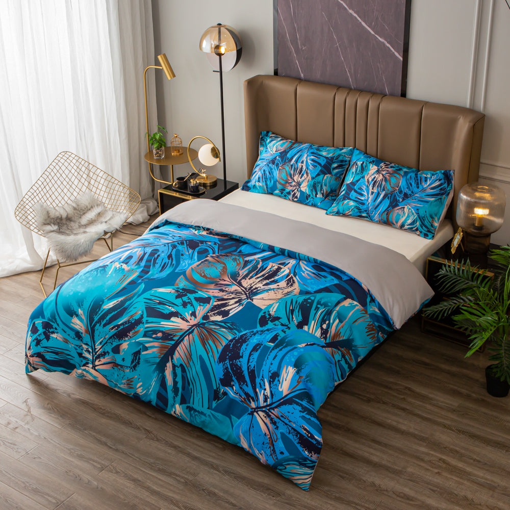 3D Blue Leaves Quilt Cover Set Bedding Set Duvet Cover Pillowcases 510- Jess Art Decoration