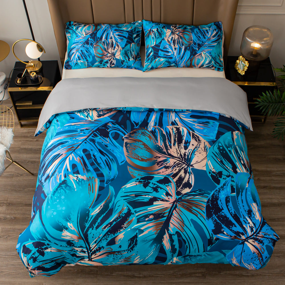 3D Blue Leaves Quilt Cover Set Bedding Set Duvet Cover Pillowcases 510- Jess Art Decoration