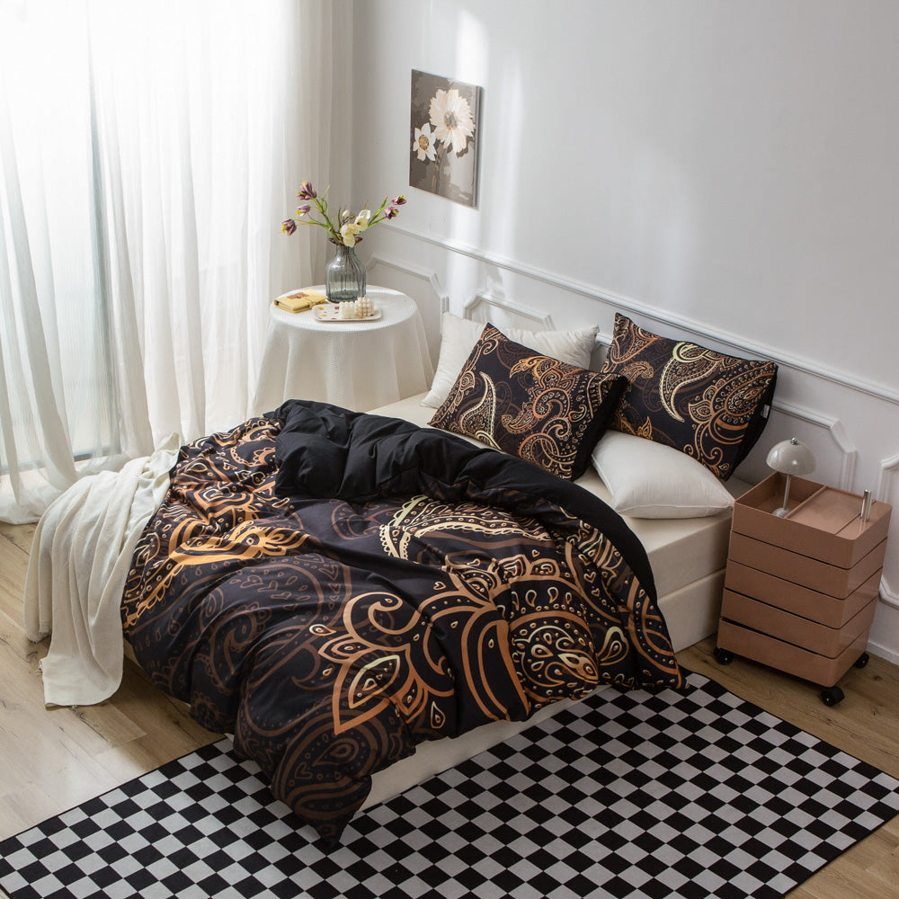 3D Medallion Black Gold Ethnic Style Quilt Cover Set Bedding Set Duvet Cover Pillowcases 542- Jess Art Decoration