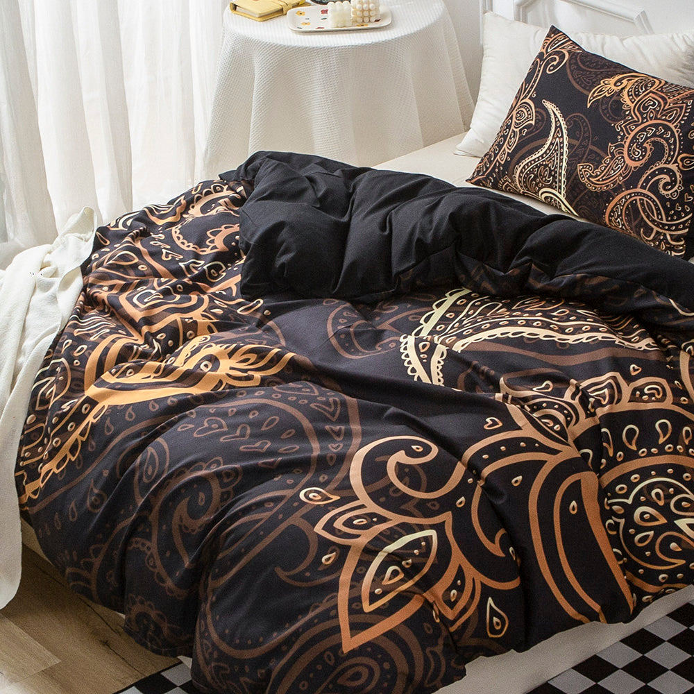 3D Medallion Black Gold Ethnic Style Quilt Cover Set Bedding Set Duvet Cover Pillowcases 542- Jess Art Decoration