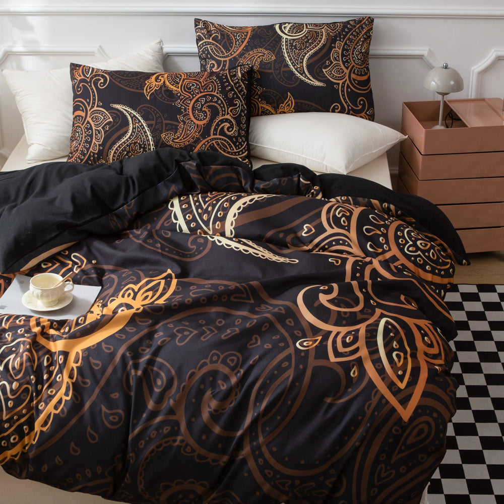 3D Medallion Black Gold Ethnic Style Quilt Cover Set Bedding Set Duvet Cover Pillowcases 542- Jess Art Decoration