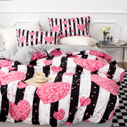 3D Pink Heart Black Stripe Quilt Cover Set Bedding Set Duvet Cover Pillowcases 514- Jess Art Decoration
