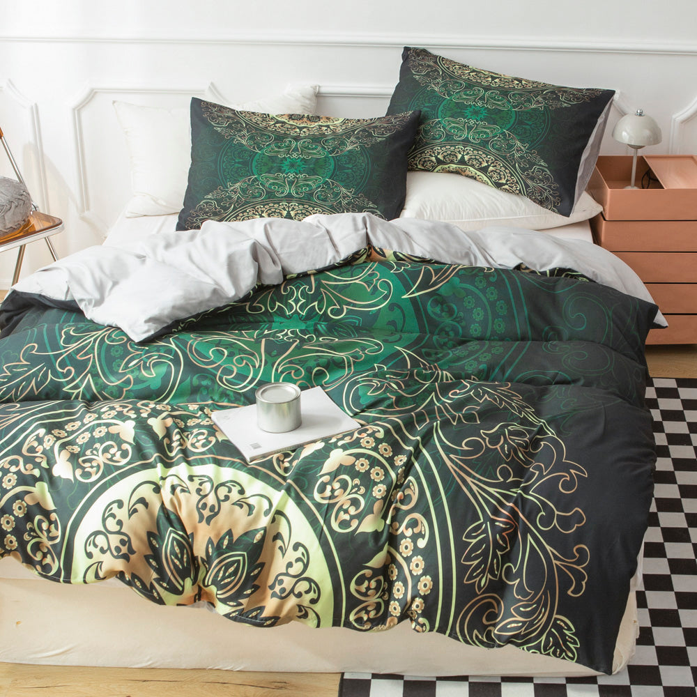 3D Medallion Green Gold Ethnic Style Quilt Cover Set Bedding Set Duvet Cover Pillowcases 544- Jess Art Decoration
