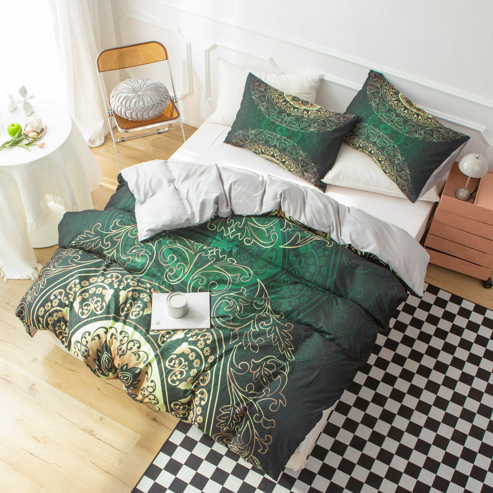 3D Medallion Green Gold Ethnic Style Quilt Cover Set Bedding Set Duvet Cover Pillowcases 544- Jess Art Decoration