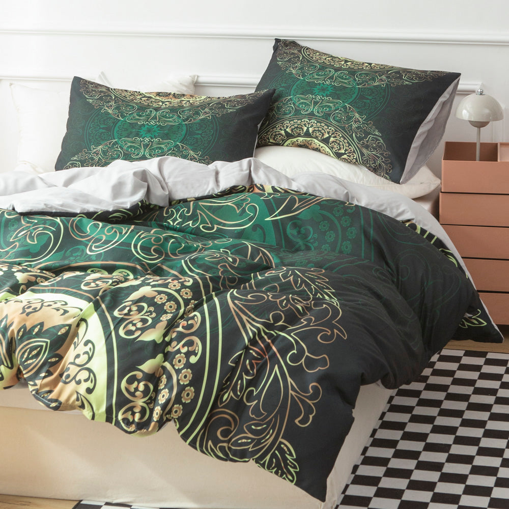 3D Medallion Green Gold Ethnic Style Quilt Cover Set Bedding Set Duvet Cover Pillowcases 544- Jess Art Decoration