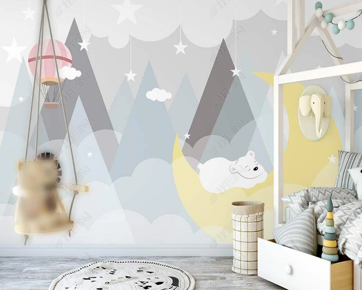 3D Freehand Sketching Children's Room Little Bear Hydrogen Balloon Star Cloud Wall Mural Wallpaper YXL 419- Jess Art Decoration
