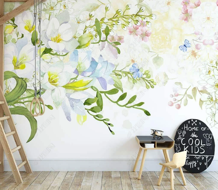 3D Floral Butterfly Greenery Butterfly Orchid Wall Mural Wallpaper YXL 437- Jess Art Decoration