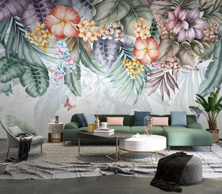 3D Floral Leaf Selva Butterfly Wall Mural Wallpaper YXL 463- Jess Art Decoration