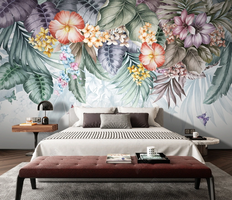 3D Floral Leaf Selva Butterfly Wall Mural Wallpaper YXL 463- Jess Art Decoration