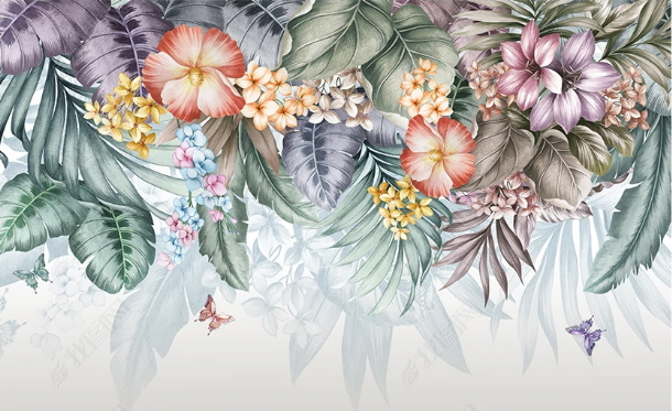 3D Floral Leaf Selva Butterfly Wall Mural Wallpaper YXL 463- Jess Art Decoration