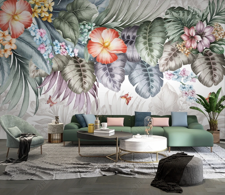 3D Floral Leaf Selva Butterfly Plant Wall Mural Wallpaper YXL 465- Jess Art Decoration