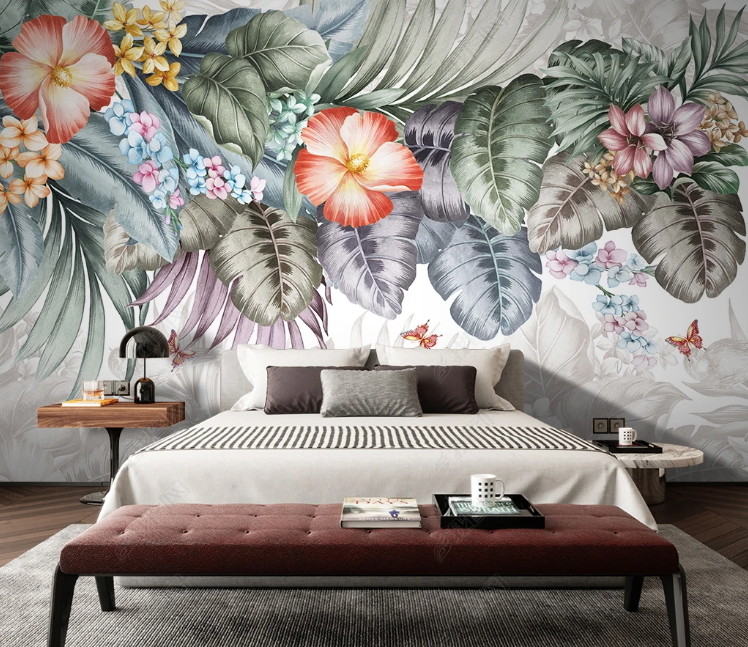 3D Floral Leaf Selva Butterfly Plant Wall Mural Wallpaper YXL 465- Jess Art Decoration