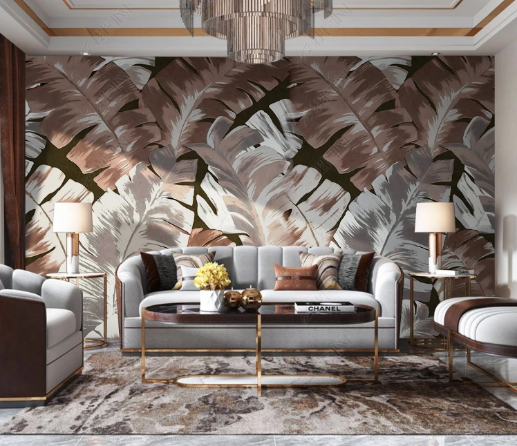 3D Leaf Selva Plant Gray Wall Mural Wallpaper YXL 470- Jess Art Decoration