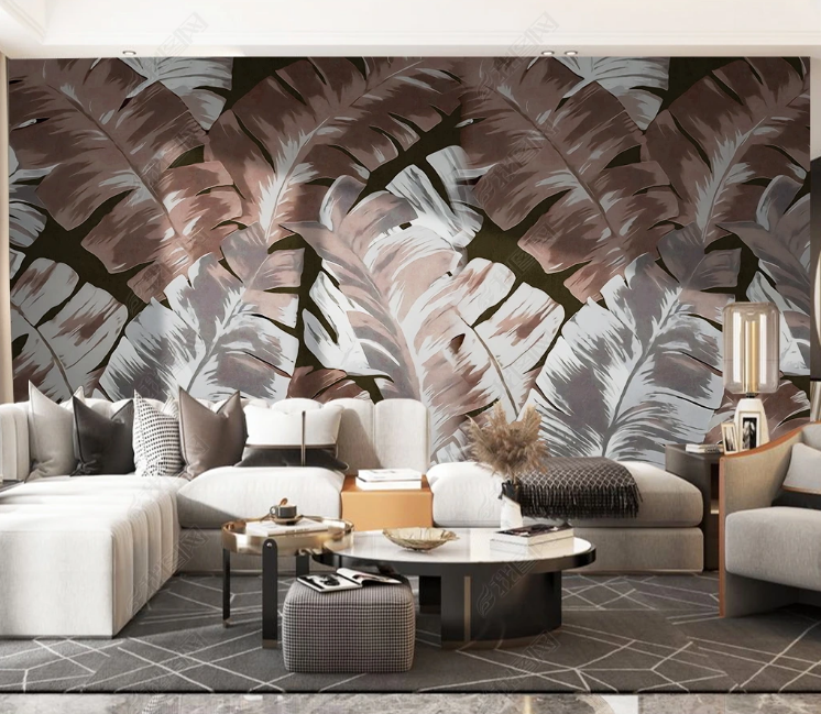 3D Leaf Selva Plant Gray Wall Mural Wallpaper YXL 470- Jess Art Decoration
