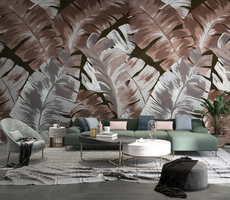 3D Leaf Selva Plant Gray Wall Mural Wallpaper YXL 470- Jess Art Decoration