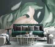 3D Feather Ripple Silk Grey Bean Green Wall Mural Wallpaper YXL 516- Jess Art Decoration