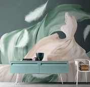 3D Feather Ripple Silk Grey Bean Green Wall Mural Wallpaper YXL 516- Jess Art Decoration