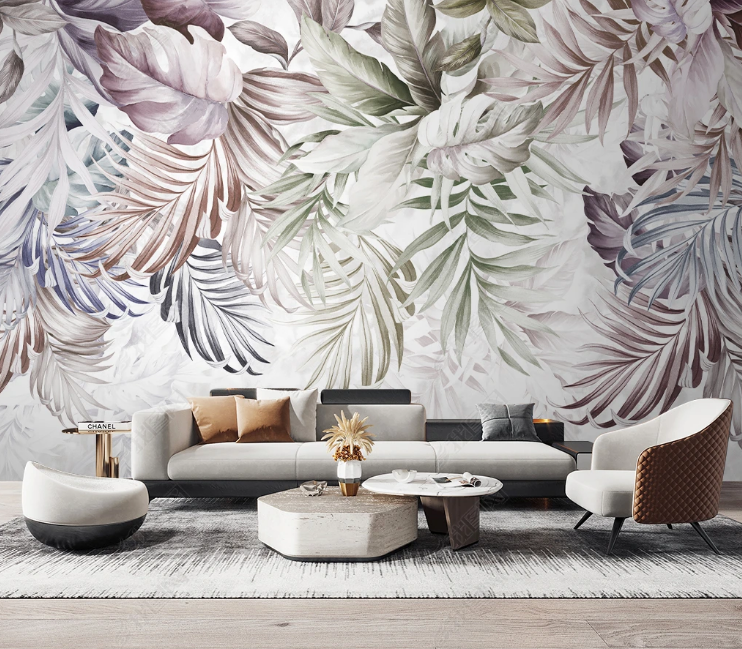 3D Freehand Sketching Plant Leaf Wall Mural Wallpaper YXL 530- Jess Art Decoration