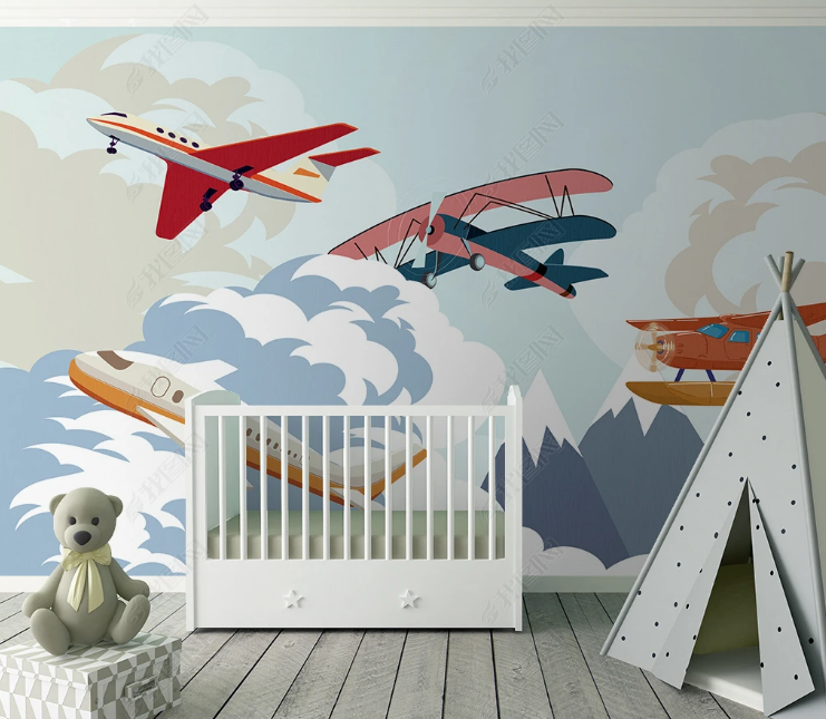 3D Aircraft Cloud Sky Wall Mural Wallpaper YXL 532- Jess Art Decoration