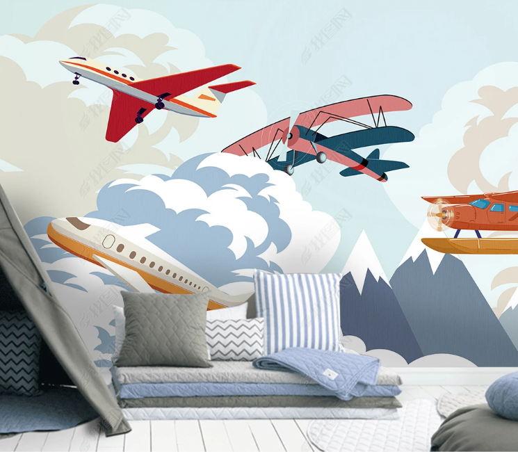 3D Aircraft Cloud Sky Wall Mural Wallpaper YXL 532- Jess Art Decoration