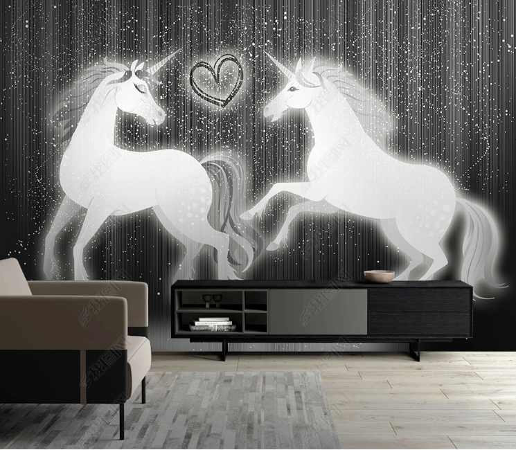 3D Animal Unicorn Love Gray Wall Mural Wallpaper YXL 540- Jess Art Decoration
