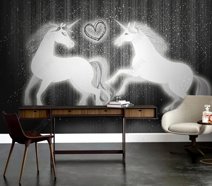 3D Animal Unicorn Love Gray Wall Mural Wallpaper YXL 540- Jess Art Decoration