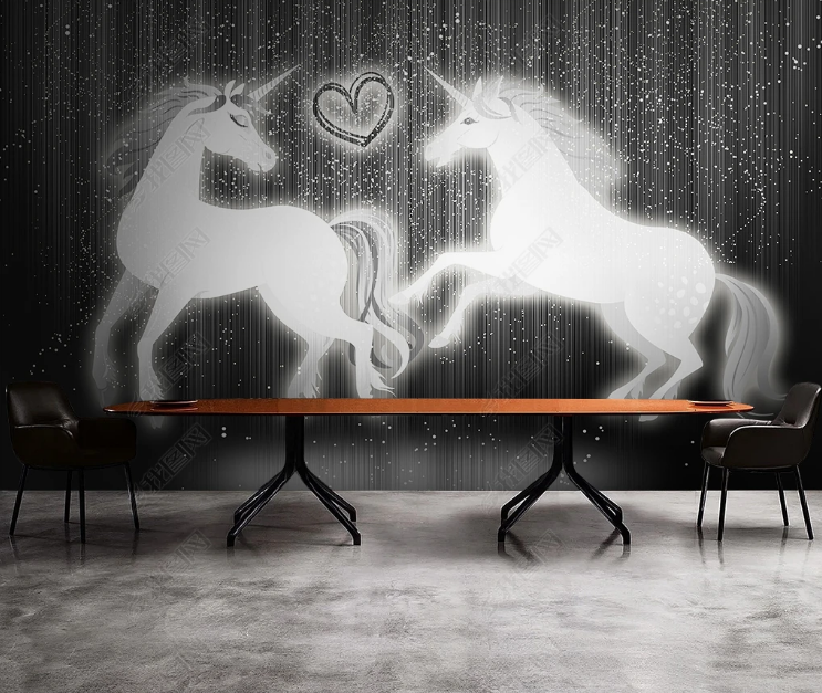 3D Animal Unicorn Love Gray Wall Mural Wallpaper YXL 540- Jess Art Decoration