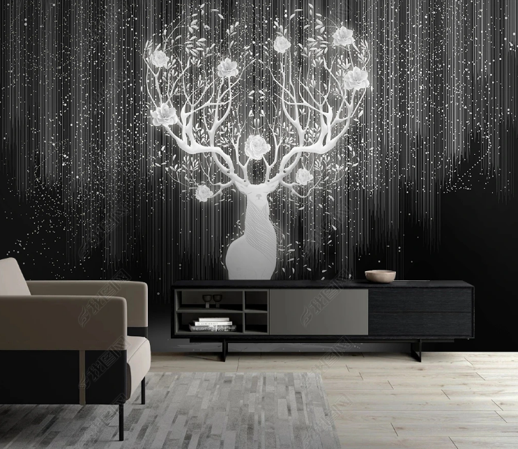 3D Animal Elk Gray Floral Lamplight Wall Mural Wallpaper YXL 542- Jess Art Decoration