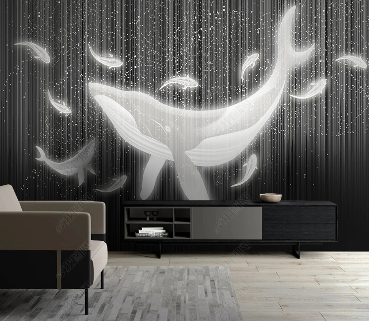 3D Animal Whale Gray Wall Mural Wallpaper YXL 543- Jess Art Decoration