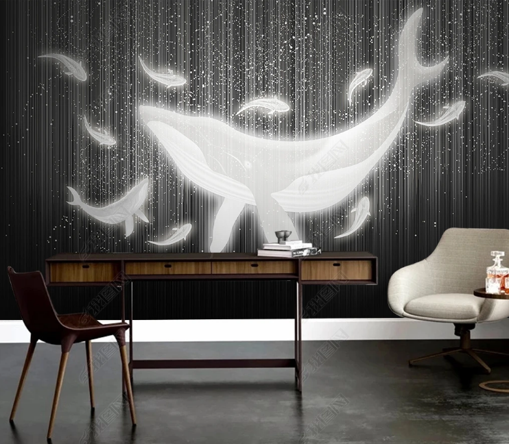 3D Animal Whale Gray Wall Mural Wallpaper YXL 543- Jess Art Decoration