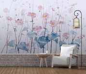 3D Freehand Sketching Floral Leaf Pink Wall Wall Mural Wallpaper YXL 549- Jess Art Decoration