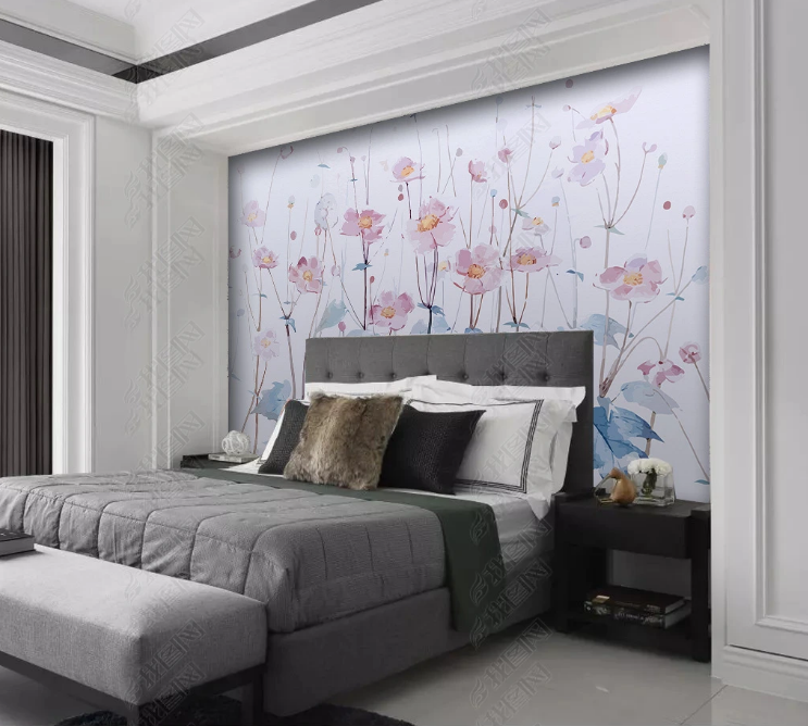 3D Freehand Sketching Floral Leaf Pink Wall Wall Mural Wallpaper YXL 549- Jess Art Decoration
