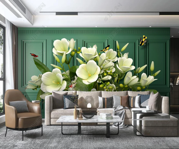 3D Flowers Lily Butterfly Wall Wall Mural Wallpaper YXL 552- Jess Art Decoration