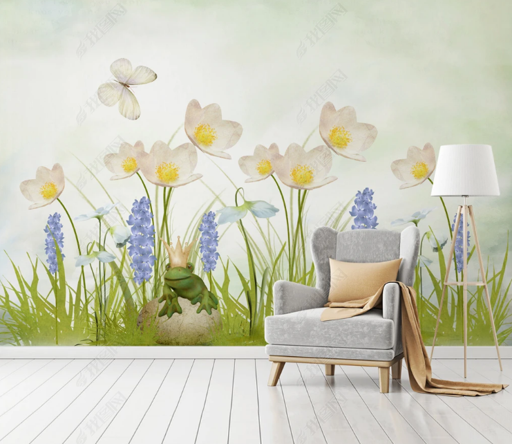 3D Freehand Sketching Flowers Frog Butterfly Wall Mural Wallpaper YXL 557- Jess Art Decoration