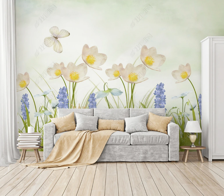 3D Freehand Sketching Flowers Frog Butterfly Wall Mural Wallpaper YXL 557- Jess Art Decoration