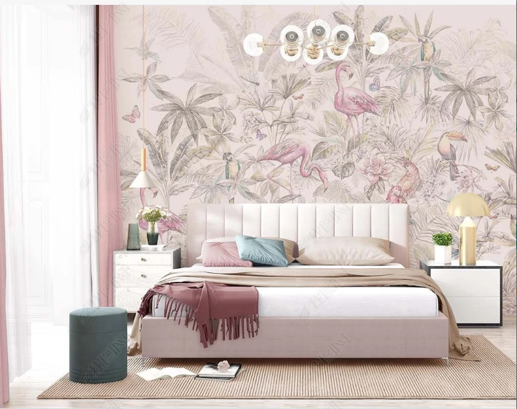 3D Animal Flamingo Tree Floral Wall Mural Wallpaper YXL 589- Jess Art Decoration