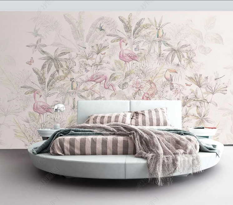 3D Animal Flamingo Tree Floral Wall Mural Wallpaper YXL 589- Jess Art Decoration