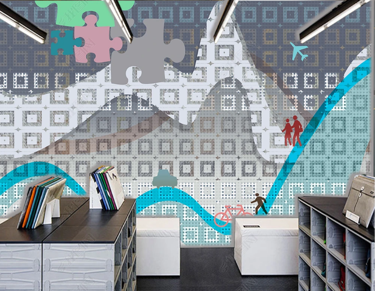 3D Abstract Geometric Square  Person Aircraft Wall Mural Wallpaper YXL 600- Jess Art Decoration