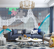 3D Abstract Geometric Square  Person Aircraft Wall Mural Wallpaper YXL 600- Jess Art Decoration