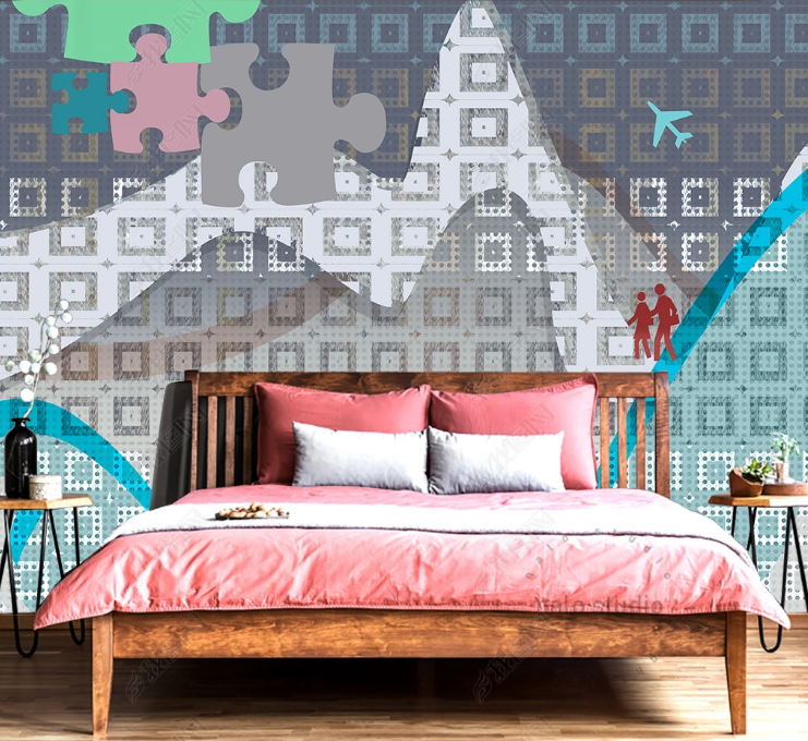 3D Abstract Geometric Square  Person Aircraft Wall Mural Wallpaper YXL 600- Jess Art Decoration