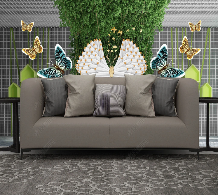 3D Animal Butterfly Line Green Wall Mural Wallpaper YXL 608- Jess Art Decoration